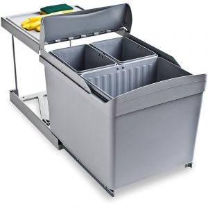 Poubelle de recyclage pour fixation inférieure et extraction automatique dans caisson de cuisine 1x16litres 2x7,5litres, Plastique gris - Gris - Emuca