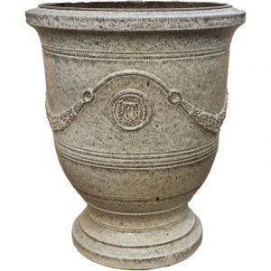 Pot grande taille d'extérieur RICHELIEU 58x70cm tigre blanc, fait main en terre cuite émaillée, résistant au gel