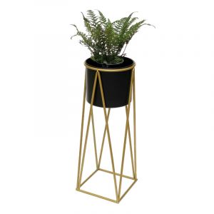 Tabouret à fleurs avec pot Métal Or Noir l 70 cm Porte-fleurs 96046 Colonne à fleurs Moderne Porte-plantes Tabouret à plantes - Dandibo
