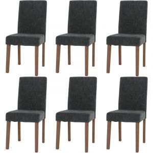 Jamais utilis&eacute;] Lot de 6 chaises de salle &agrave; manger Littau, chaise de cuisine &agrave; dossier haut, tissu/textile chenille bois, gris fonc&eacute;, pieds couleur