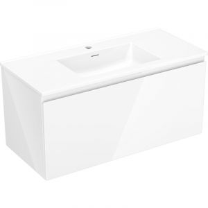 Mexen - Orio meuble de salle de bain 100 cm avec lavabo Otis, 1 tiroir, blanc brillant - 91A10-10047-1-BF00-W18M00