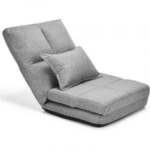Goplus - Coussin de Sol Reglable en 5 Positions, Chaise Japonaise Pliable, pour Salon, Bureau, Cafe/Noir/Gris (Gris)