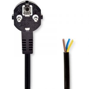 Cable dalimentation prise de terre male open coude droit plaque nickel 200 m rond pvc noir label 883