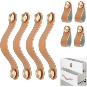 Lot de 4 Poignet de Porte Cuisine,Poignée de Placard en Cuir Vintage,Bouton Porte Cuir Boucle en Laiton Avec Vis,Poignées Cuir de Placard,Poignee
