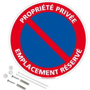 Signaletique.biz France - Propriété privée emplacement réservé panneau de signalisation rond en pvc rigide prépercé avec kit de fixation complet