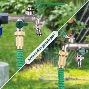 Tlgreen - Robinet de Jardin Double Sortie 1/2' – 3/4', Robinet Extérieur Laiton, Premium Robinet Jardin avec Double Raccord et Embout de Tuyau,