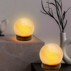 Globo Lighting - Lampe de table cristal de sel Lampe en cristal de sel Socle en bois Lampe de table en bois Pierre de sel Lampe décorative, usb, led