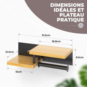 Porte Papier Toilette Mural en Bois de Bambou [sans PERCAGE] Derouleur Papier Toilette de Haute qualit&eacute; avec &eacute;tag&egrave;res Noir Porte Rouleaux de Papier
