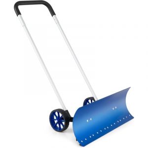 Pelle &agrave; Neige &agrave; Roulettes 95CM-Poussoir &agrave; Neige Bidirectionnel en Aluminium avec Manche en 'u' R&eacute;glable-Lame Inclin&eacute;e Bleu - Goplus