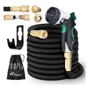 TRESKO Tuyau d'arrosage Flexible et Extensible pour Jardin Extensible de 22,5m avec 3 Embouts en Latex Tuyau d'arrosage r&eacute;tractable Noir