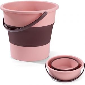 Seau Pliable Seau en Silicone avec Anse Sceau Retractable Portable pour Camping P&ecirc;che M&eacute;nage Lessive Jardinage (Rose, 10L)