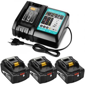 Pack de 4) Lot de 3 Batteries de Rechange Makita 18 v 5,5 Ah pour Makita BL1860B + Chargeur 3 a pour DC18RCT DC18RA pour Makita BL1860B BL1860
