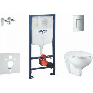 Grohe - Solido - Set d'installation murale, toilettes et si&egrave;ge Bau Ceramic, softclose, bouton Even, chrome SANI15BB1100