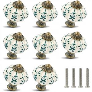 Cyslmuk - Lot de 12 boutons en céramique ivoire et verte - boutons d'armoire citrouille boutons de commode rétro - tirettes de tiroir vintage avec