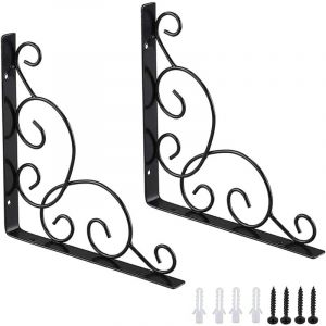 Ymyny - Equerre D'étagere en Fer Forgé, 2 Pièces Équerres pour Étagère de Jardin, Équerre pour Étagere Murale en Fer, Équerre de Support D'étagère,