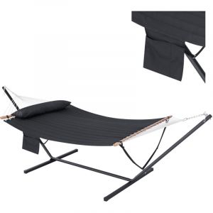 WOLTU Hamac avec Support pour 2 Personnes, Hamac Double avec Carde M&eacute;tallique, Poche Lat&eacute;rale et Coussin, Charge jusqu'&agrave; 250 kg, Anthracite