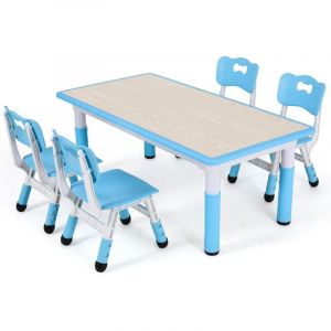 Tlgreen - Table pour Enfant avec 4 Chaises, Ensemble de Table pour Enfants r&eacute;glable en Hauteur, Meubles en Plastique, Table de Peinture pour Gar&ccedil;ons