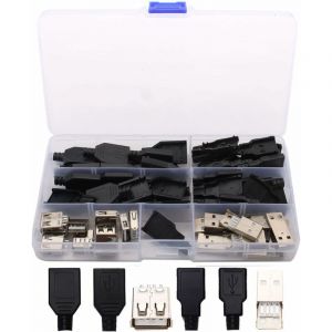 Laoa - 20 pièces à souder usb Type a male, usb 2.0 Type a male usb 4 broches connecteur femelle avec couvercle en plastique bricolage-noir + argent