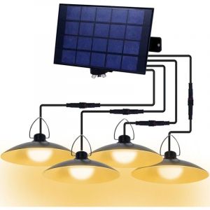 Lampe Solaire Extérieur Suspendue,Suspension solaire à 4 têtes, étanche IP65, 1040 lm, câble de 3 m, détecteur crépusculaire, blanc chaud 3000 K