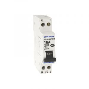 Disjoncteur 1P+N courbe D connexion vis haut/bas 3kA - IP20/IK02 16A