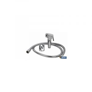 Kit de robinet de douche chromé avec bouton poussoir + cintre + flexible
