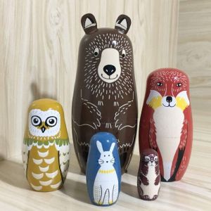 Autre d&eacute;coration pour No&euml;l, Ours Poup&eacute;es Gigognes Russes Matryoshka Ensemble Empilable en Bois 5 Pi&egrave;ces Jouets Amusants Faits &agrave; la Main pour Enfants