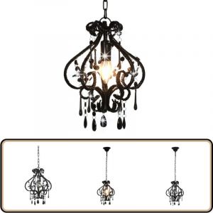 Plafonnier avec perles Noir Rond E14 - Luminaire Suspendu - Lampadaire - Plafond - Décoration Intérieure - Luminaire Moderne