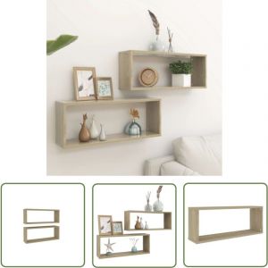 The Living Store - tag&egrave;res murales cube 2 pcs Ch&ecirc;ne sonoma Bois d'ing&eacute;nierie - Etagere Murale - Rangement Mural - Etageres Cubes - Meuble Deco