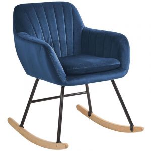 Chaise à Bascule Type Rocking Chair en Velours Bleu Foncé pour Coin de Lecture ou Salon au Design Scandinave et Glamour Beliani