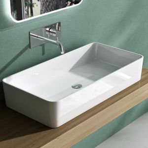 Mai&mai - Vasque &agrave; Poser Lavabo Blanc 80x40x15cm en R&eacute;sine sans Per&ccedil;age pour Robinet Col102