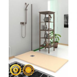 Receveur de douche extraplat - Résine et charges minérales - Texture Ardoise - Antidérapante C3 - Fourni avec grille et siphon - Beige 100X200 Ral