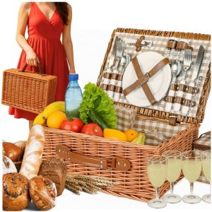 Panier de pique-nique en osier tress&eacute; pour 4 personnes, sac isotherme pour caf&eacute; au lait