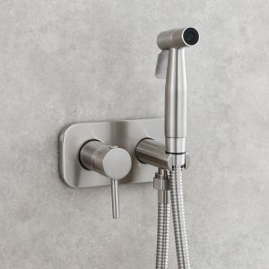 Kit Douchette WC，Toilette Bidet Spray, Bidet Pulvérisateur de Douche Kit en Laiton Kit Mitigeur Douchette à Main Mural argent