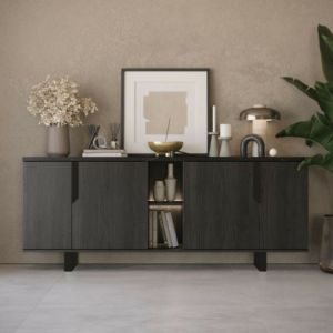 Toscohome - Buffet &agrave; 4 portes avec compartiment ouvert 165x83h cm couleur palissandre noir - Zaira