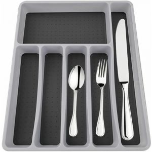 Tiroir Organisateur Couverts Plateau Argenterie Ustensiles De Rangement 6 Sections pour Cuisine Bureau Salle &Agrave; Manger, mod&egrave;le: Gris 6