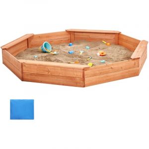 Mophorn - Bac &agrave; sable en bois avec couvercle, 75,6 x 75,6 x 9,1 po, bac &agrave; sable octogonal, bac &agrave; sable pour enfants avec 4 si&egrave;ges et doublure