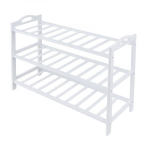 &Eacute;tag&egrave;re &agrave; chaussures Relaxdays, H x L x P : 48 x 70 x 25 cm, bambou, 3 niveaux, pour 9 paires, meuble &agrave; chaussures blanc