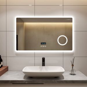 S'afielina - Miroir lumineux de salle de bain 100 x 60 cm led Bluetooth Miroir avec éclairage Miroir Mural 3x Grossissement avec Interrupteur