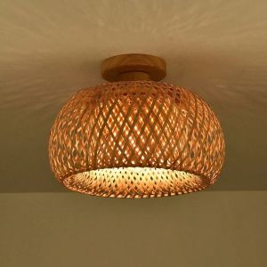 Plafonnier en bambou tiss&eacute; de style minimaliste asiatique SE, sans ampoule, id&eacute;al pour une ferme, un salon de th&eacute; ou une maison d'h&ocirc;tes, 30 cm