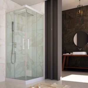 Idralite - Cabine douche angulaire verre et profil pvc blanc h 200 mod. Lite porte de douche + paroi lat&eacute;rale 70x100 cm transparent