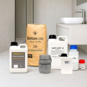 Kit complet b&eacute;ton cir&eacute; sp&eacute;cial SALLE DE BAIN 10m&sup2; - vernis polyur&eacute;thane, haute protection - MAT B&eacute;ton cir&eacute;: Anthracite