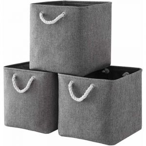 Cube de Rangement Tissu, Panier Cube de Rangement, Boite de Rangement Pliable pour Jouets, V&ecirc;tement 25 x 25 x 25 cm (Lot de 3, Gris )--