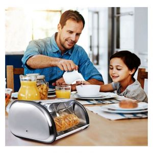 Bo&icirc;te inox, conserver pain viennoiserie g&acirc;teaux, caisse couvercle coulissant