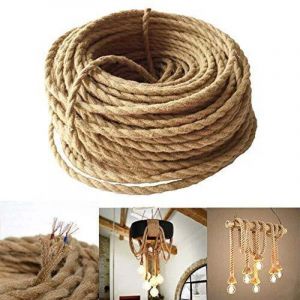 LED Lighting Fil de lin &eacute;lectrique &agrave; 3 conducteur, 3x 0.75mm&sup2; C&acirc;ble Cordon d'alimentation 10M R&eacute;tro Tress&eacute; Industriel Corde pour lampes Suspension