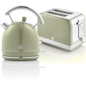 STP7050GNEU Retro Set Petit-Déjeuner Bouilloire 1,8L Sans fil, Grille-Pain 2 Larges Tranches 850W Vert - Vert - Swan