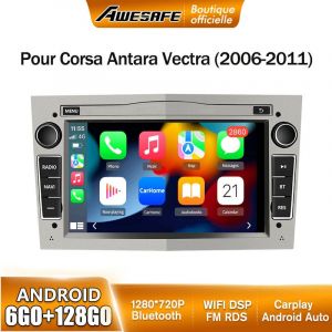 AWESAFE 4G Autoradio Android 13 6Go+128Go pour Opel Corsa Vivaro Antara Zafira Astra 7 '' &Eacute;cran Tactile Carplay Android Auto Gris