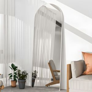 CASSILANDO Miroir en pied bomb&eacute; 162 x 53 cm, cadre en alliage d'aluminium, miroir de courtoisie haute d&eacute;finition, miroir sur pied design, Blanc