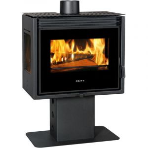 Poêle à bois Prity PM3L-TV – 13 kW, Noir Graphite, Classe a+, Design Panoramique avec Triple Vitrage