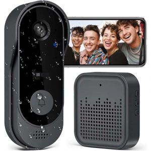 Sonnette sans Fil avec Cam&eacute;ra,1080P WiFi Sonnette &Eacute;tanche, Batterie Visiophone sans Fil avec Carillon, Audio Bidirectionnel - ZVD