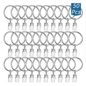 Anneaux de rideaux en m&eacute;tal argent&eacute;, 50 pi&egrave;ces - Pinces &agrave; rideaux robustes et antirouille pour tringles &agrave; rideaux